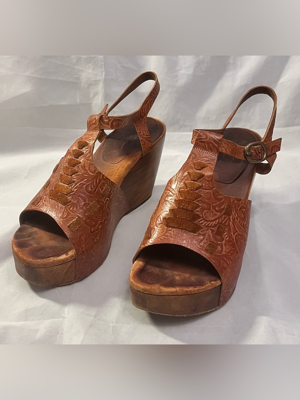 Calleen Cordero Women's Brown Leather Platform Wedge Sandals